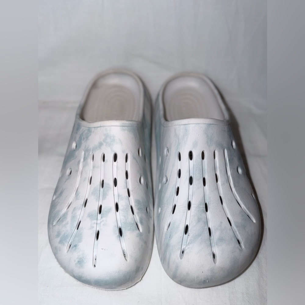 White and Blue Tie-Dye Clogs